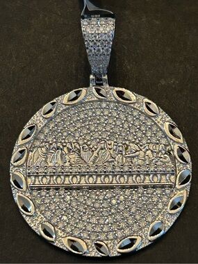 2.00CTW Moissanite Pave 'Last Supper' Round Pendant Necklace 925 Sterling Silver